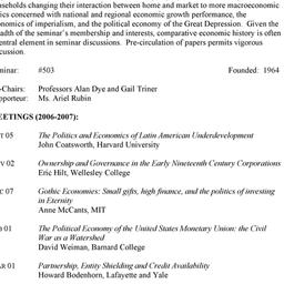 Schedules. Economic History...