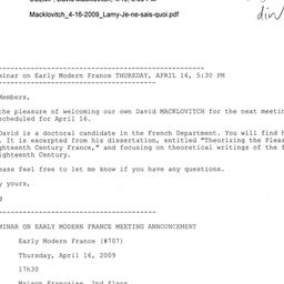 Announcements, 2009-04-16. ...