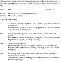 Schedules. Shakespeare, sem...