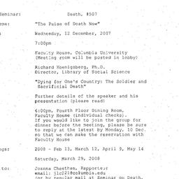 Announcements, 2007-12-12. ...