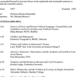 Schedules. Slavic History a...