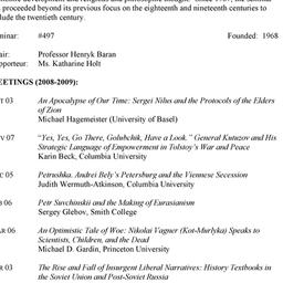 Schedules. Slavic History a...