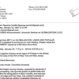 Announcements, 2007-01-22. ...