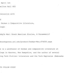 Announcements, 2009-04-01. ...
