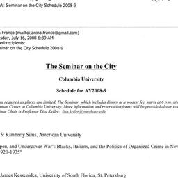 Schedules. The City, semina...