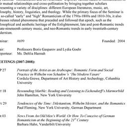 Schedules. Romanticism and ...