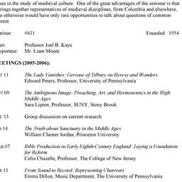 Schedules. Medieval Studies...