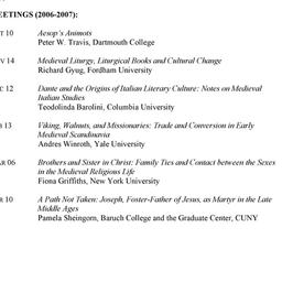Schedules. Medieval Studies...
