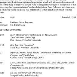 Schedules. Medieval Studies...