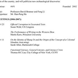 Schedules. Early China, sem...