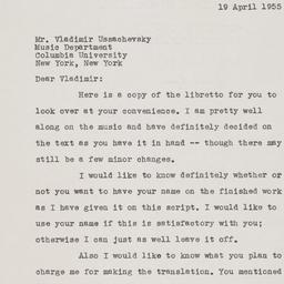 Letter from Ulysses Kay to ...