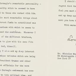 Typed letter signed to Nich...