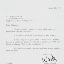 Letter from Walter Hendl to...