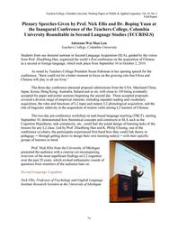 thumbnail for Plenary Speeches Given by Prof. Nick Ellis and Dr. Boping Yuan at the Inaugural Conference of the Teachers College, Columbia University Roundtable in Second Language Studies (TCCRISLS)..pdf