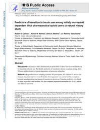 thumbnail for Carlson_Predictors of transition to heroin use among initially non-opioid dependent illicit pharmaceutical opioid users A natural history study..pdf