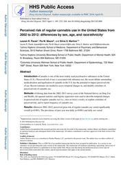 thumbnail for Pacek_Perceived risk of regular cannabis use in the United States from 2002 to 2012 differences by sex, age, and raceethnicity..pdf