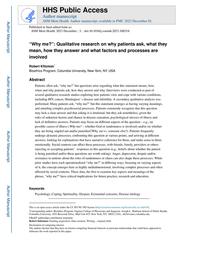 thumbnail for Klitzman - 2023 - “Why me” Qualitative research on why patients as.pdf