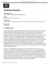 thumbnail for Madeline Brandeis – Women Film Pioneers Project.pdf
