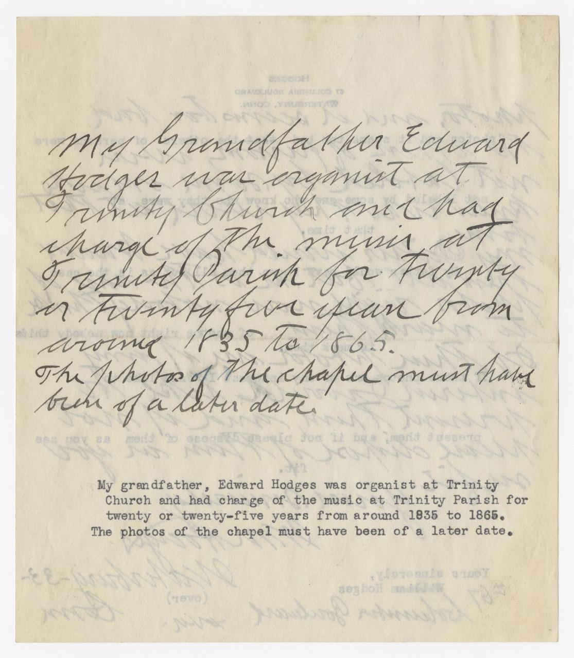 Handwritten letter from Hodges, page 3.