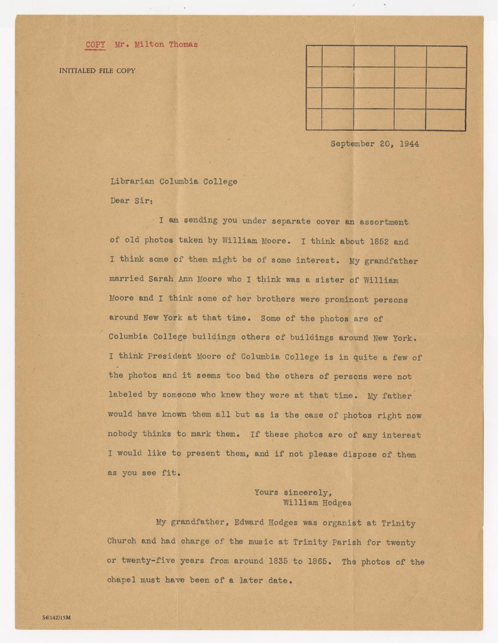 Typed copy of the Hodges letter.