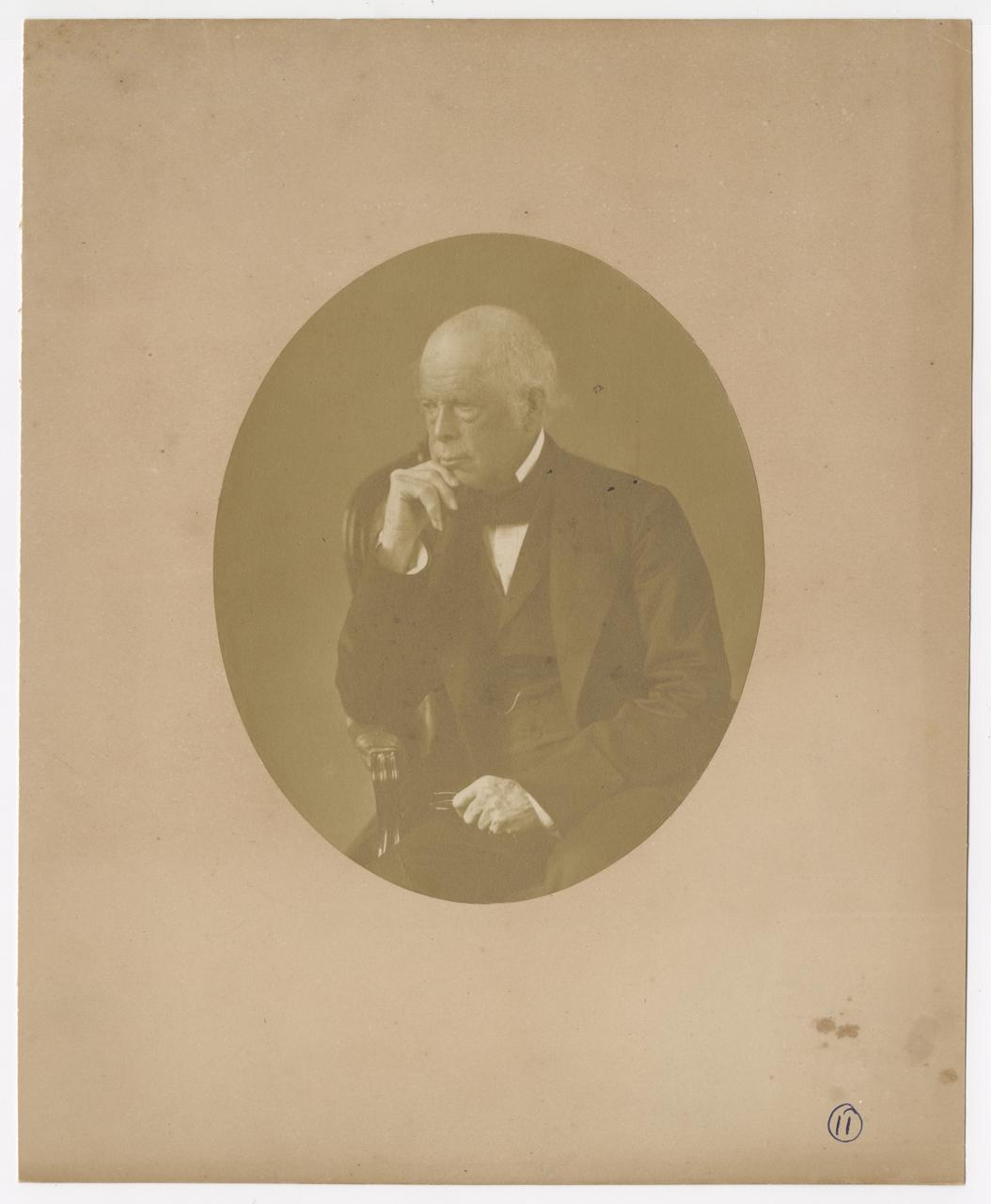 Nathaniel Fish Moore portrait. Moore is seated and his left hand rests on his chin.