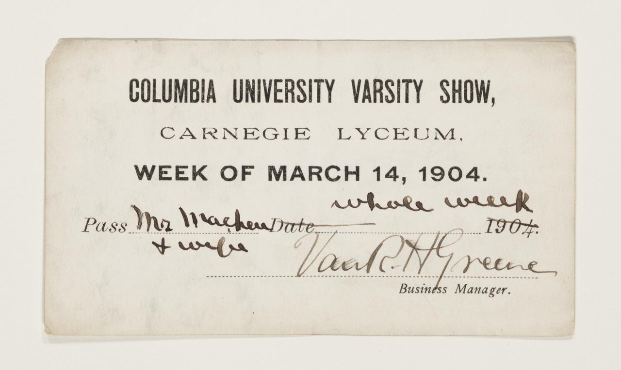 Ticket for 1904 Varsity Show, "Isle of Illusia", which ran during the week of March 14, 1904.
